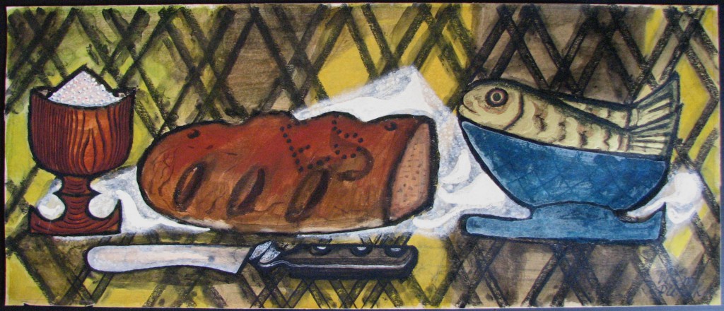 Plocek Vilém (1905 - 2001) : Zátiší s chlebem a rybou